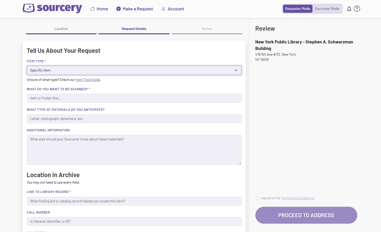 make request page on sourcery app